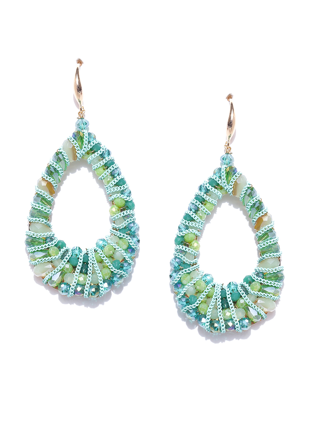 YouBella Green Gold-Plated Teardrop Shaped Drop Earrings